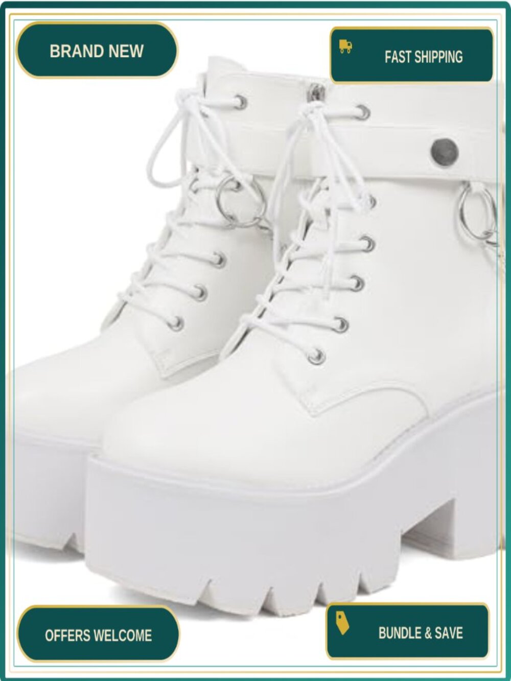 Faux Leather Platform Ankle Boots Combat Booties Goth Rave Cosplay